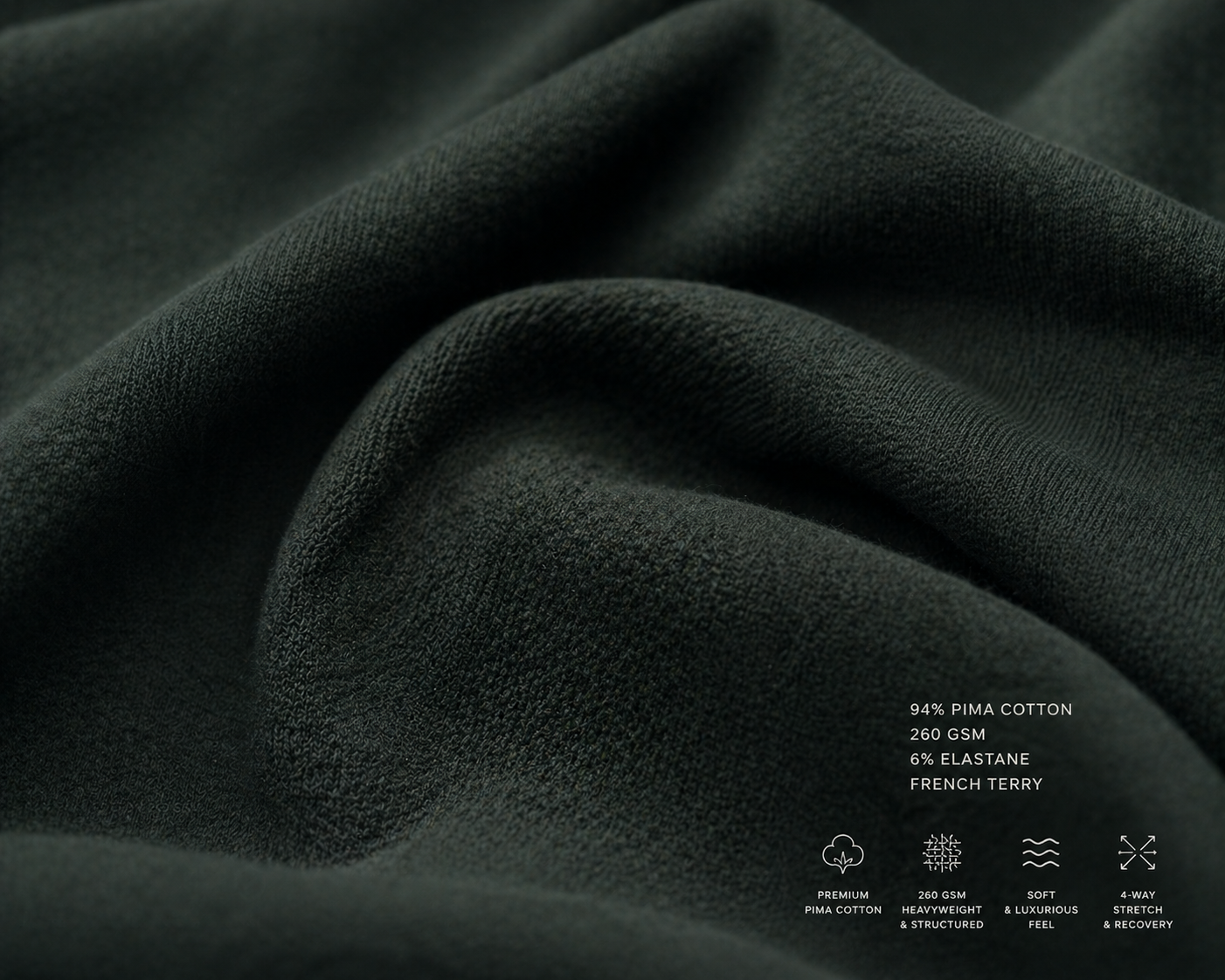 Close-up of pine French terry fabric